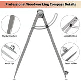 ZINMARK Compass for Geometry, Compass for Woodworking, 16 inch Precision Woodworking Compass with Wing Divider and Pencil Holder, Large Compass for Geometry, Woodworking Compass, Drafting, Drawing Compass