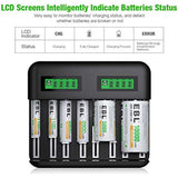 Hseok LCD Universal Battery Charger - 8 Bay AA AAA C D Battery Charger for Rechargeable Batteries Ni-MH AA AAA C D Batteries with 2A USB Port, Type C Input, Fast AA AAA Battery Charger