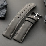 ZINZ Handmade gray genuine leather strap 20MM, Italian frosted top layer cowhide strap, vintage style men's watchband