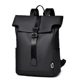 Fashionable Men's Waterproof Roll - top Laptop Backpack with Buckle Strap for Office & Travel
