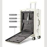 ZinMark 20 inch Carry on Luggage with Wheels Front opening Aluminum Frame Boarding Case Travel High Quality Portable Suitcase
