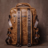 GURO Men's Genuine Leather Backpack Top Cowhide Outdoor Travel Bag Luxury Trendy Student School Bag Business Laptop Computer Bag