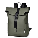 Fashionable Men's Waterproof Roll - top Laptop Backpack with Buckle Strap for Office & Travel