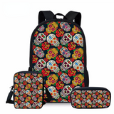 Skull Print Backpack for Girls School Bag Set Student Bookbag Children Satchel Daypack