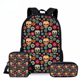 Skull Print Backpack for Girls School Bag Set Student Bookbag Children Satchel Daypack