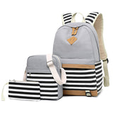 School Backpacks for Teenage Girls Set Causal Canvas Stripe Backpack Cute Teen Backpacks