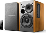Hseok R1280DB Powered Bluetooth Bookshelf Speakers - Optical Input - Wireless Studio Monitors - 4 Inch Near Field Speaker - 42w RMS - Wood Grain