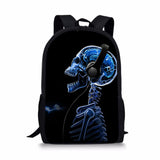 Skull 3D Print School Backpack for Boys Girls Book Bag Casual Shoulder Bags 16Inch