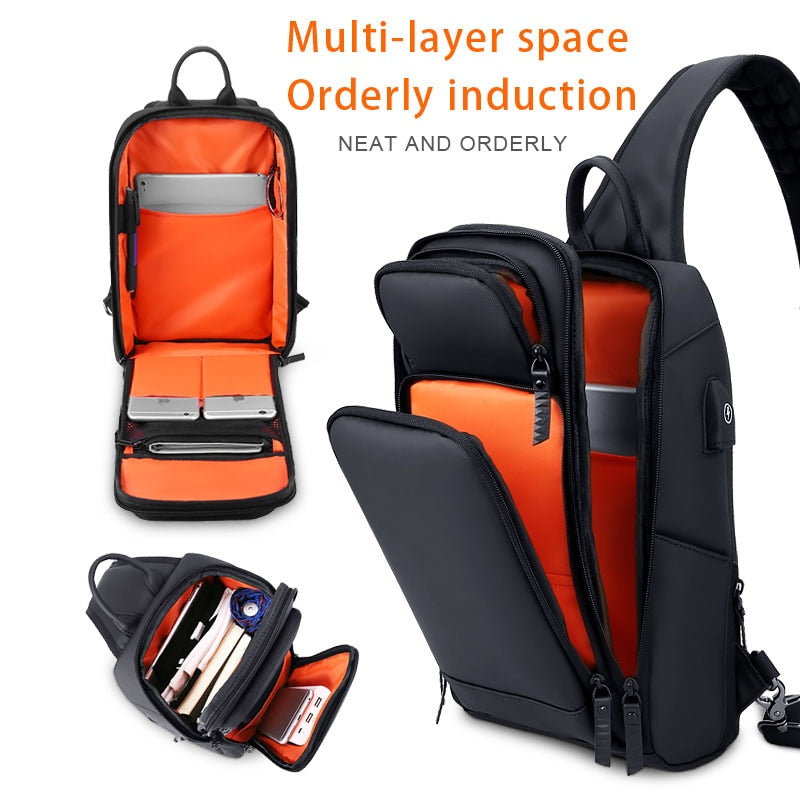 Sling Crossbody Bag USB Charging Crossbody Bags for Men Waterproof Short Trip Male Shoulder Bag