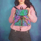 Women Laser Luminous Backpack Shoulder Bag Folding Student School Bags For Teenage Girl