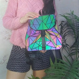 Women Laser Luminous Backpack Shoulder Bag Folding Student School Bags For Teenage Girl