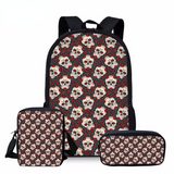 Skull Print Backpack for Girls School Bag Set Student Bookbag Children Satchel Daypack