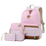 School Backpacks for Teenage Girls Set Causal Canvas Stripe Backpack Cute Teen Backpacks