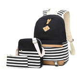 School Backpacks for Teenage Girls Set Causal Canvas Stripe Backpack Cute Teen Backpacks